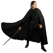 Mythrojan Medieval Canvas Cloak Adventurer with 100% Cotton Cape, Hooded Cape for Cosplay, Renfair, Medieval Events, Viking Costume -Black, Large